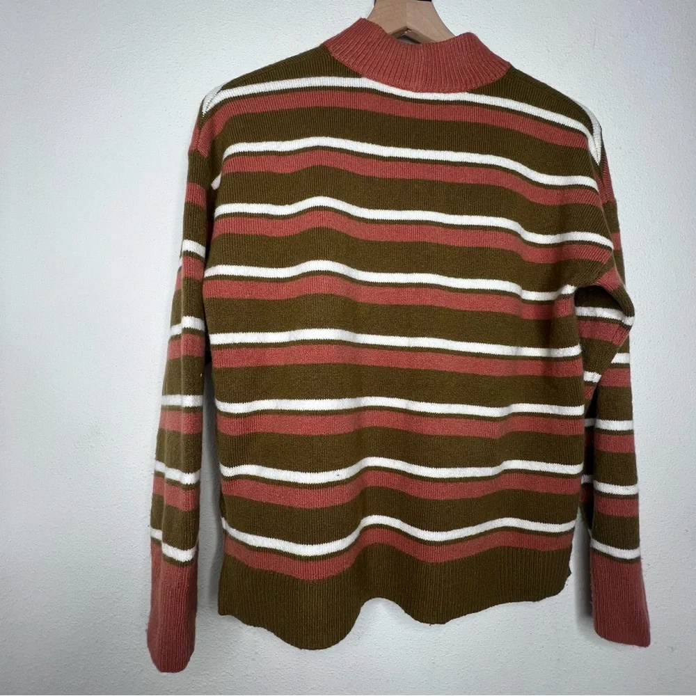 Madewell Redmond Mockneck Pocket Sweater in Stripe, Asparagus, size XS